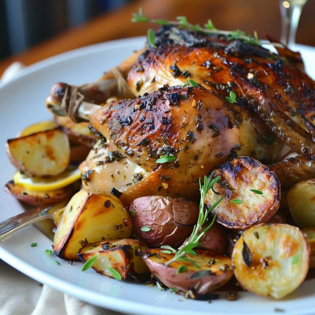 Lemon Herb Roasted whole Chicken and Potatoes