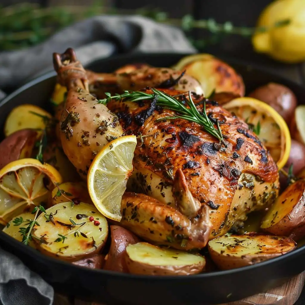 Lemon Herb Roasted whole Chicken and Potatoes