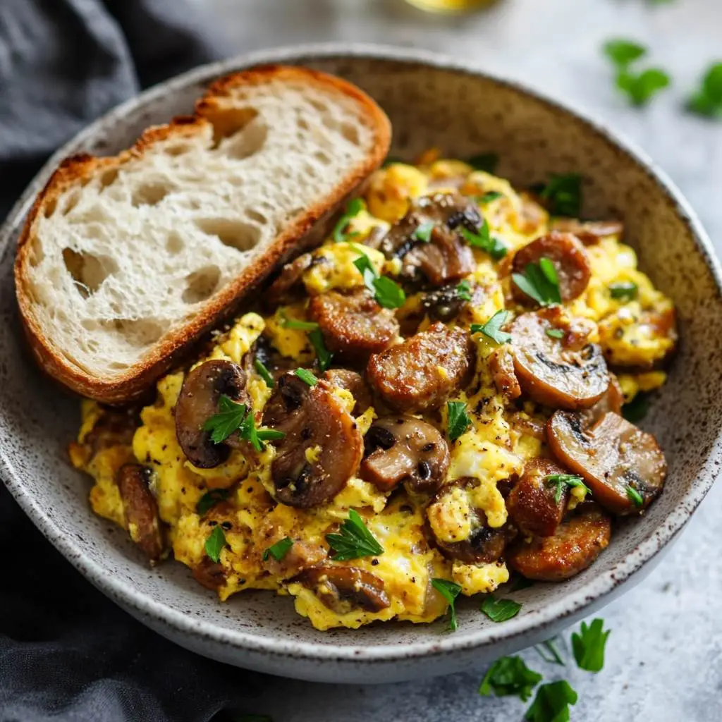 Sausage and Mushroom Egg Scramble Skillet