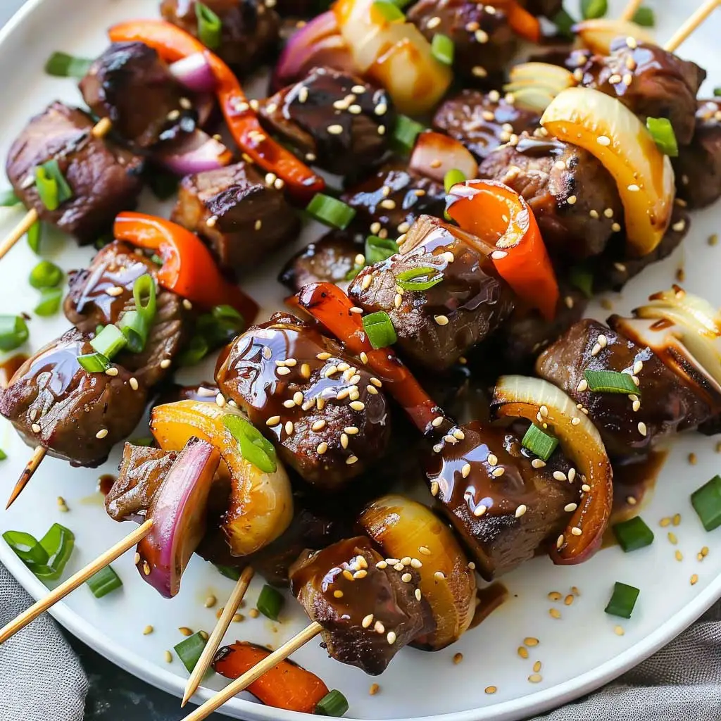 air fryer teriyaki beef skewers