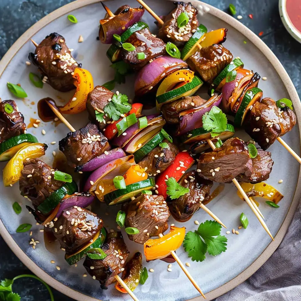 air fryer teriyaki beef skewers