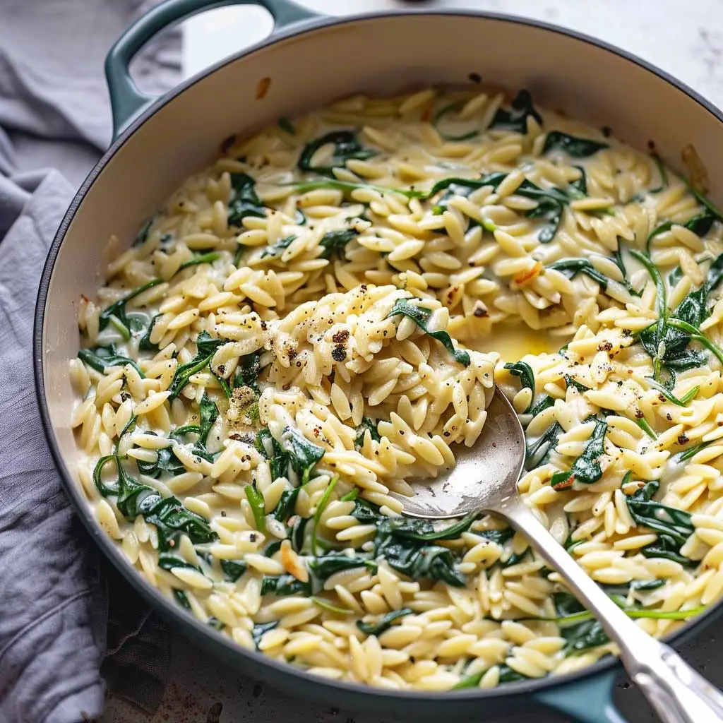 Creamy Garlic Parmesan Orzo with Spinach