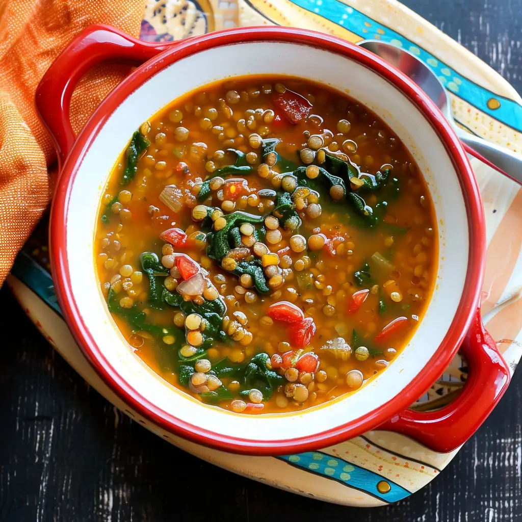 crockpot lentil soup with spinach and tomatoes