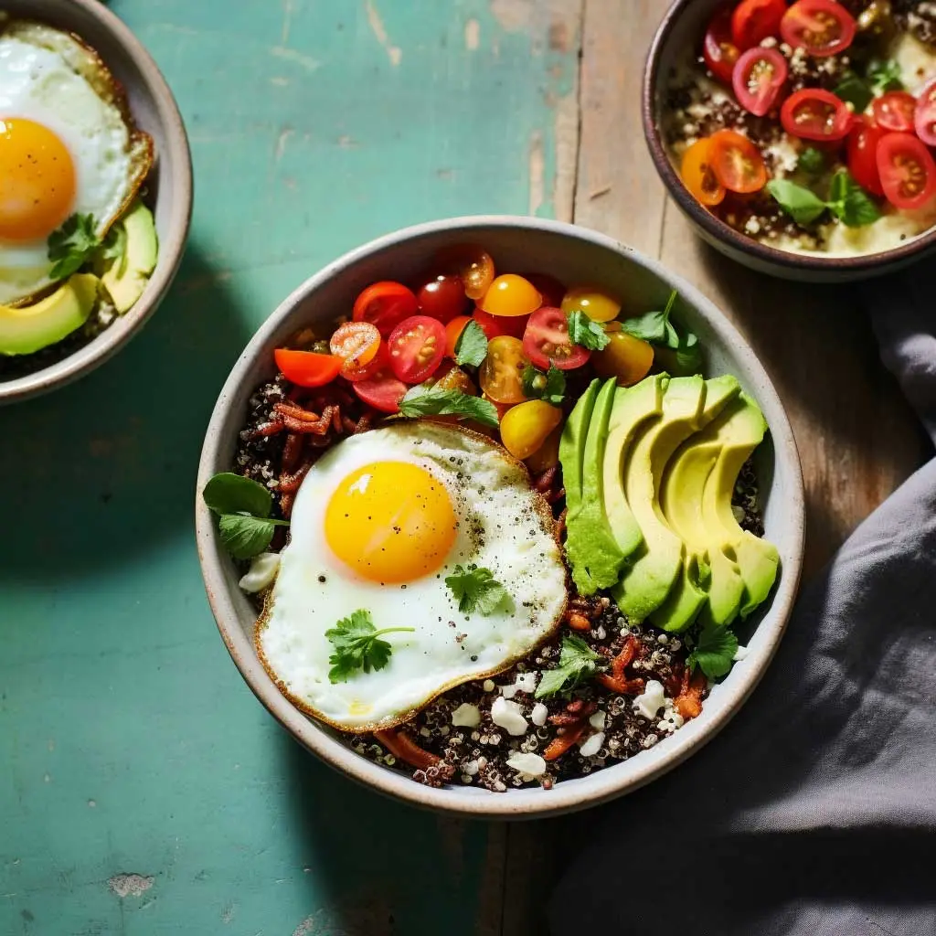 High protein breakfast quinoa burrito bowl