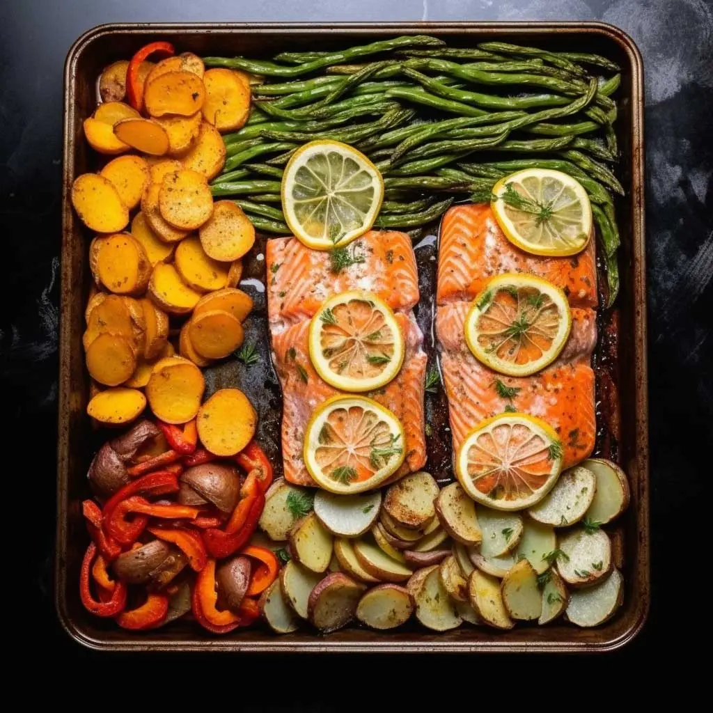 30 minute one-pan roasted salmon with veggies