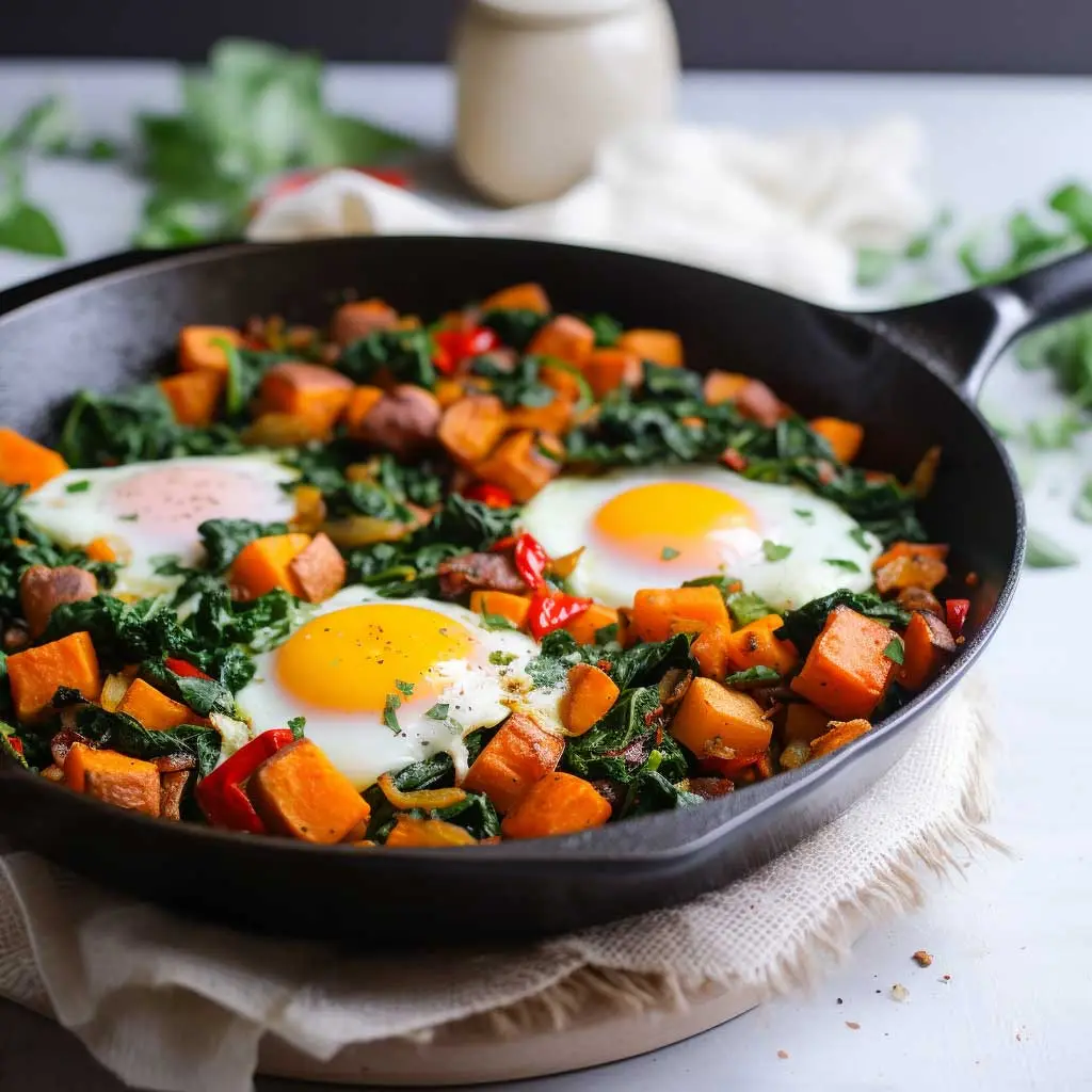 breakfast sweet potato and spinach egg hash