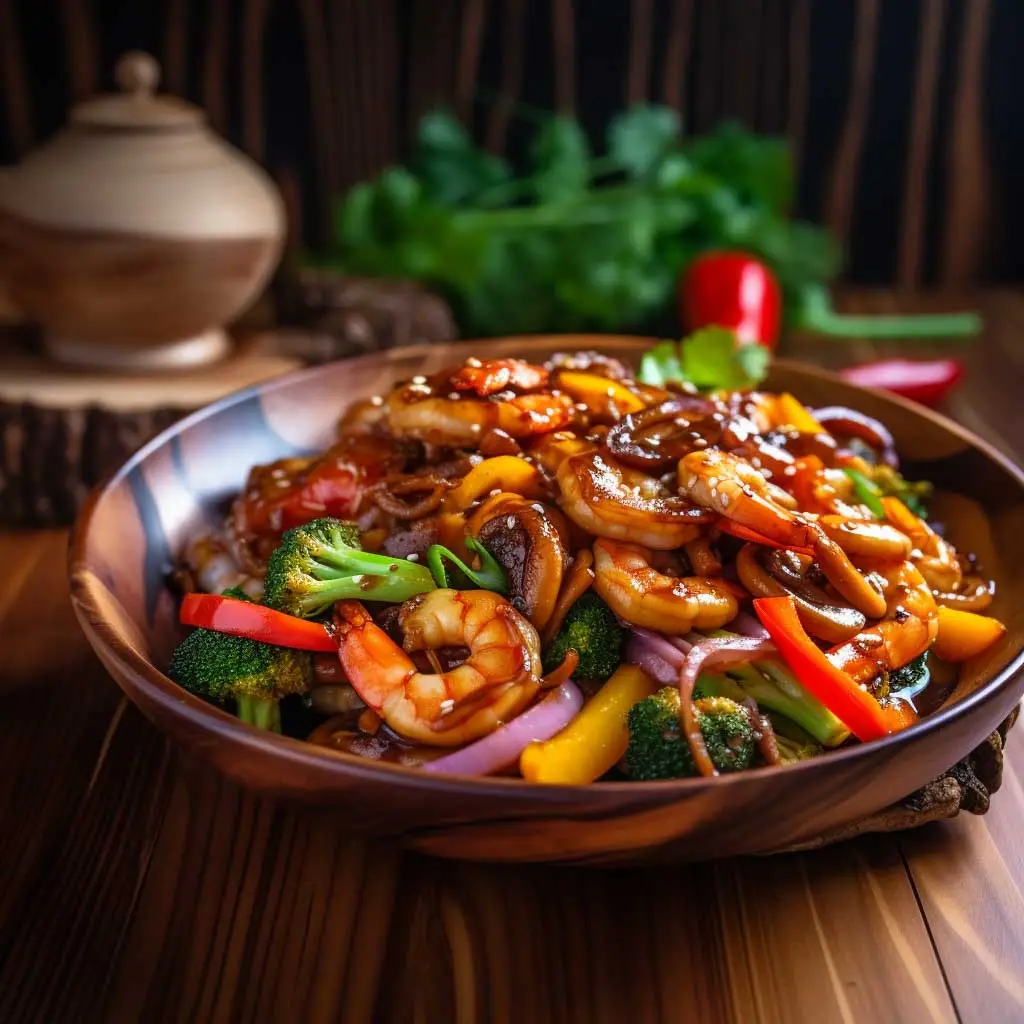 low carb teriyaki shrimp stir fry with veggies